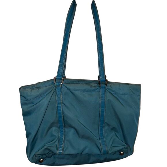Prada Teal Tessuto Nylon with Leather Handles and Trim Tote, GUC vintage - Picture 2 of 13